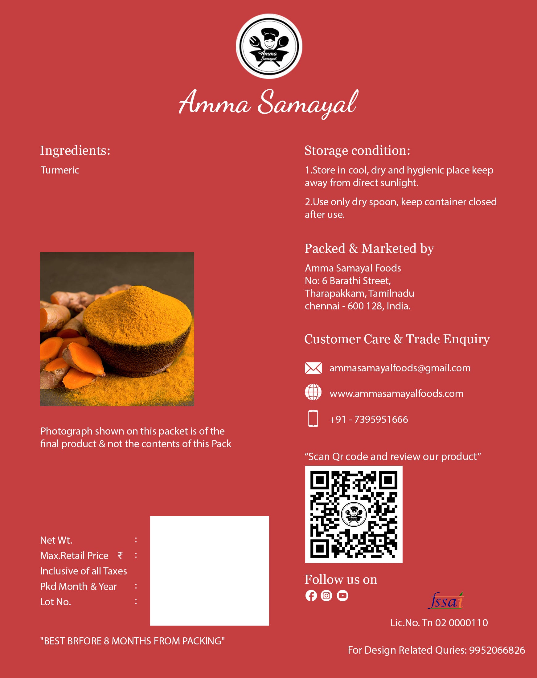 Herbal Bathing Turmerice Powder (இயற்கை பூசுமஞ்சள் தூள் )